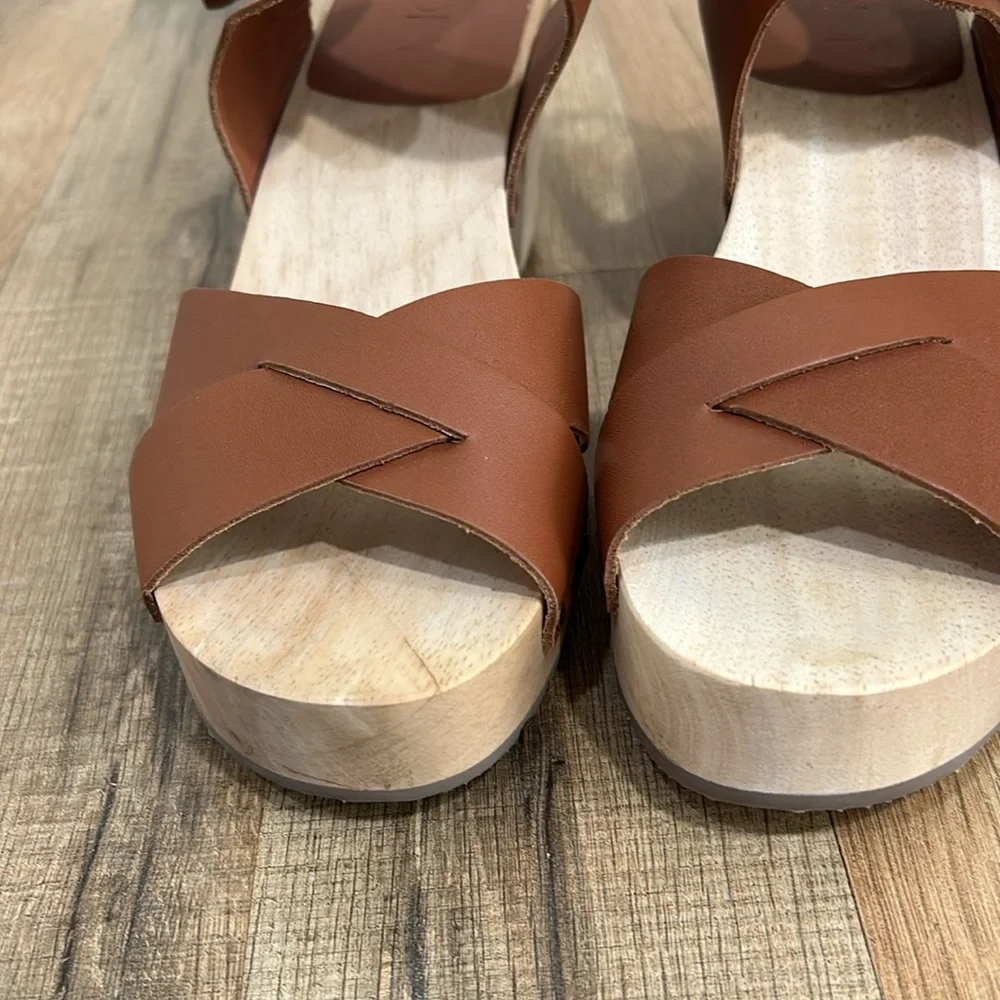 LOFT WOMENS WOODEN GLOT SANDALS BROWN Sz 8